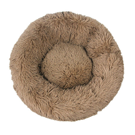 Cat Puppy Calming Plush Cushion Round Pet Bed without Zippers and Non-removable - Khaki Diameter 80cm