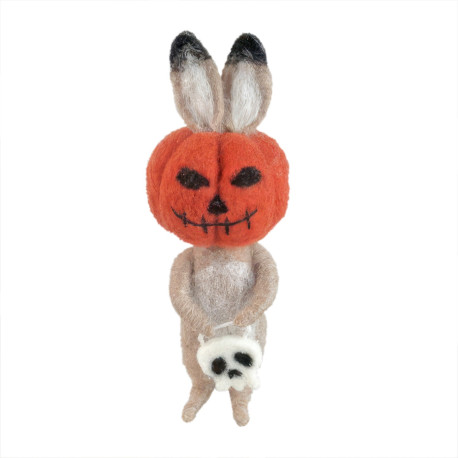 Felt Rabbit with Pumpkin Mask and Skull Bag  Hanging Decoration (15cm)