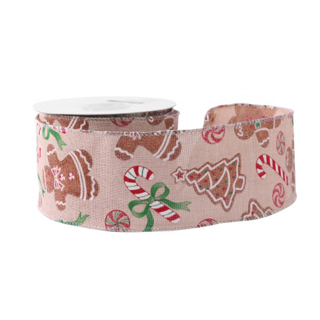 Natural with Trees & Candy Canes Ribbon (63mm x 10yds)