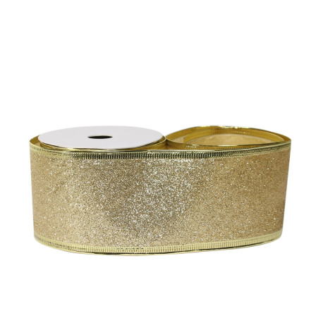 Glitter ribbon 63mm x 10 yards Gold wire edge