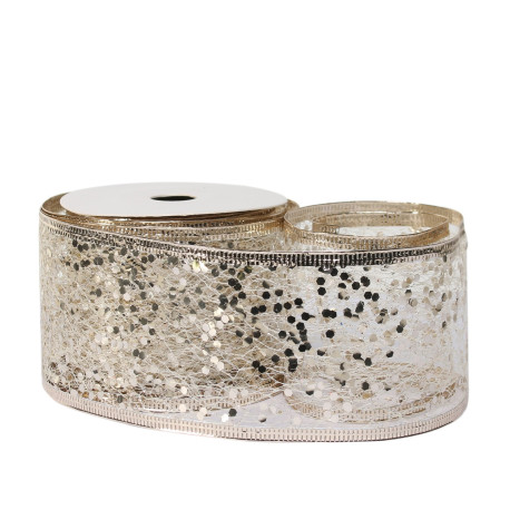 Champagne Glitter mesh ribbon 63mm x 10 yards