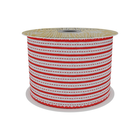 Red and White Striped Fabric Ribbon (63mm x 9m)