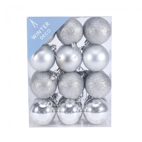 6cm Silver Shatterproof Baubles (x24)