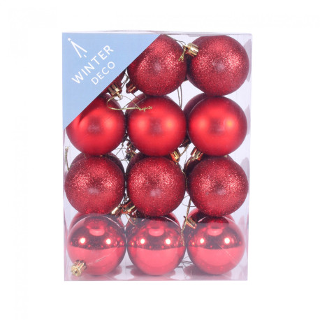 6cm Red Shatterproof Baubles (x24)