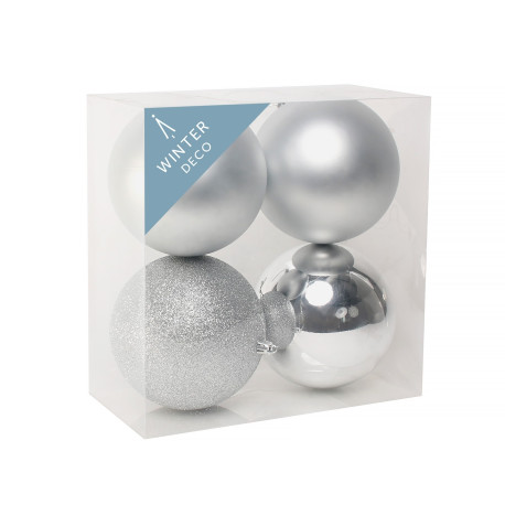 Silver Shatterproof Baubles (12cm) (4 pieces)