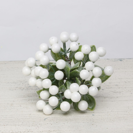 Frosted White Berry Bunch with Leaves