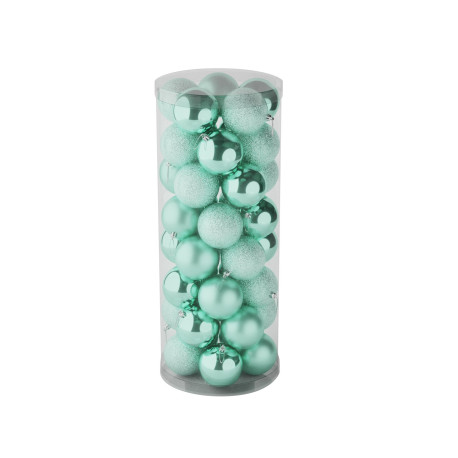 48 Mint Green Baubles in Matt, Shiny & Glitter Finish (8cm)