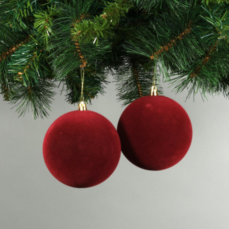 10cm Bright Red Velvet Baubles (Set of 4)