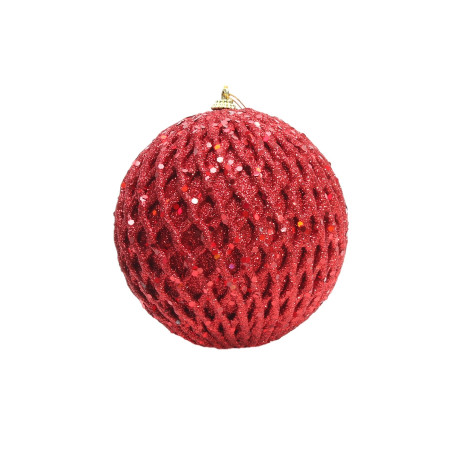 Bauble Glitter/Sequin 12cm Red