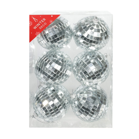 Silver Disco Baubles (Pack of 6)