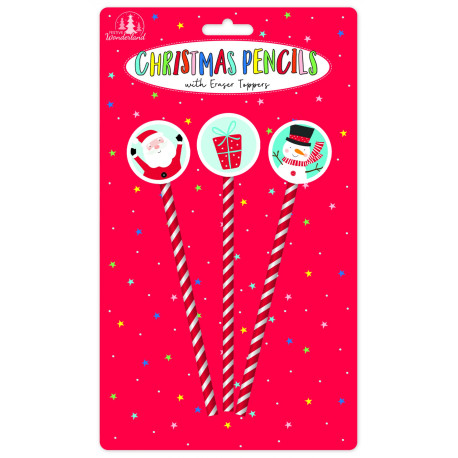 Christmas Pencils with Toppers (Pack of 3)