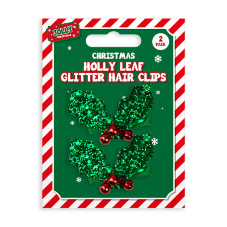 Glitter Holly Hair Clips (Pack of 2)