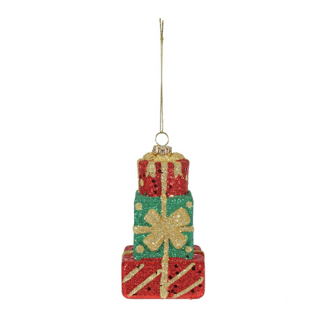 Red and Green Stacked Gifts Hanging Decoration (11cm)