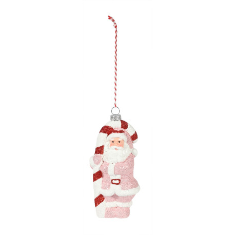 Santa with Candycane Hanging Decoration (13cm)