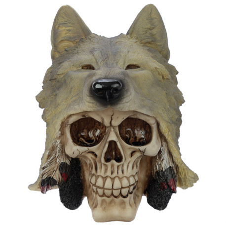 Fantasy Skull with Wolf Head Ornament