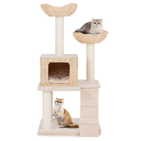 122 cm Cattail Cat Tree with Sisal Scratching Posts Perch Condo and Basket Bed