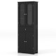 160cm Freestanding Linen Tall Bathroom Storage Cabinet with 2 Glass Doors