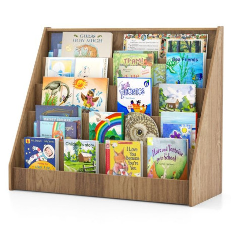 5-Tier Wooden Toddler Book Shelf Stand with Deep Compartments