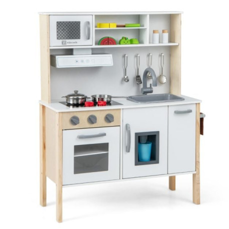 Wooden Kids Play Kitchen Set with Microwave Stoves Oven