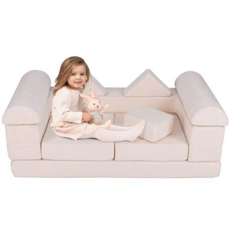 9-Piece Modular Kids Play Couch with Breathable Suede Fabric for Kids