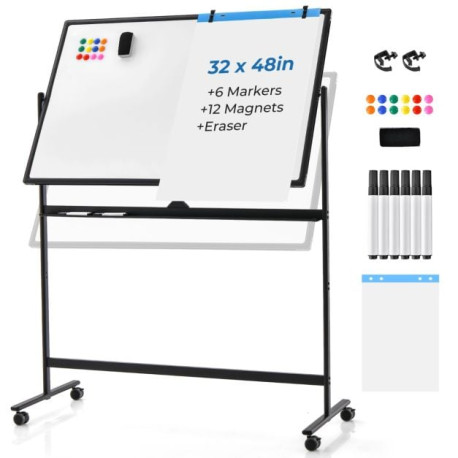 Reversible Mobile White Board with Adjustable Height