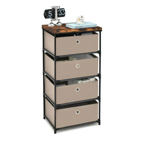 4-Tier Fabric Dresser with Drawers and Metal Frame