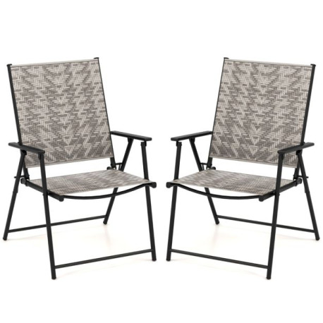 Set of 2 Patio Folding Chairs with Armrests