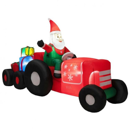 Inflatable Christmas Santa Claus Driving a Tractor with Gifts and LED Lights