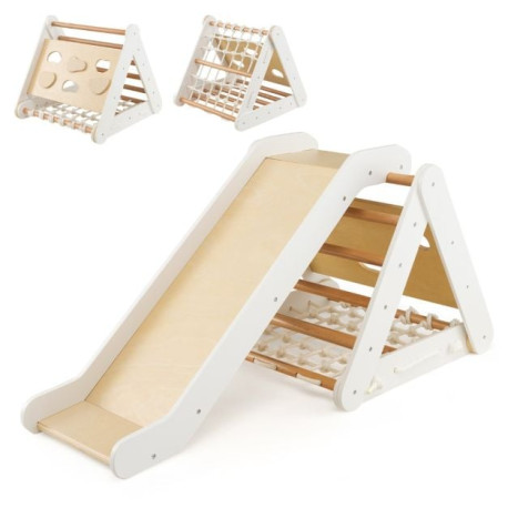 4 in 1 Toddler Wooden Triangle Climber with Ramp and Sliding Board