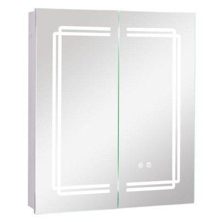 60 x 70 cm Bathroom Medicine Cabinet with LED Lighted, 2 Outlets and Adjustable Storage Shelves