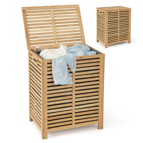 80 L Bamboo Laundry Hamper with Lid and Handles