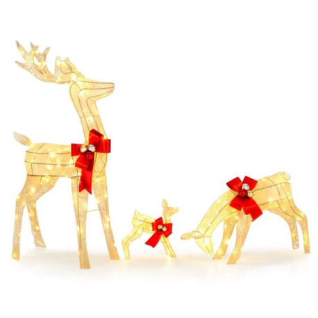 3 Pieces Lighted Reindeer Family Set with 230 LED Lights and Stakes