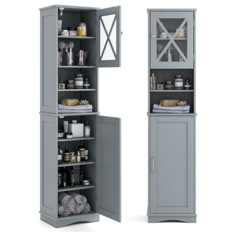 67 Inch Floor Storage Bathroom Cabinet with 5 Adjustable Shelves