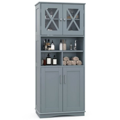 Tall Bathroom Floor Storage Cabinet with Acrylic Doors and 3 Cubes