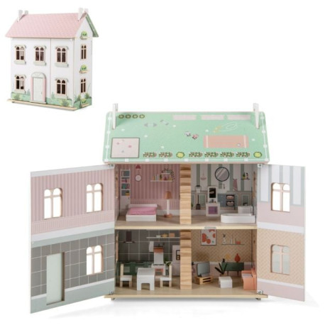 Wooden Dollhouse with Furniture and Accessories for Kids