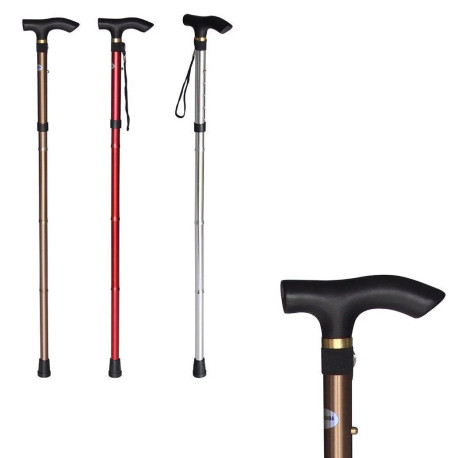 Easy Folding Lightweight Walking Stick Adjustable Aluminium Cane - Red