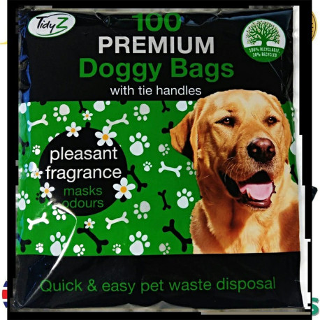 100 pcs Premium Doggy Bags with Tie Handles