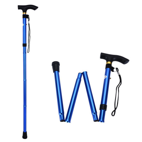 Easy Folding Lightweight Walking Stick Adjustable Aluminium Cane - Blue