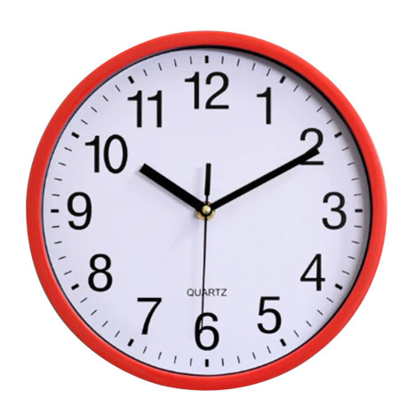 Quartz Basic Wall Clock Round Vintage Analogue Clocks for Home Kitchen Bedroom 24 cm - Red