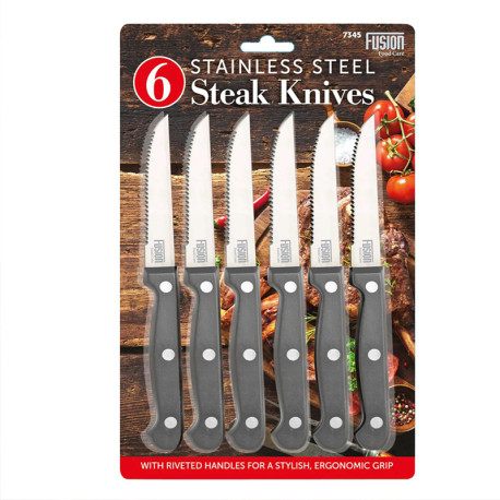 Serrated Steak Knives Set of 6 Non-Stick and Rust-Resistant Knife for Kitchen Home - Black