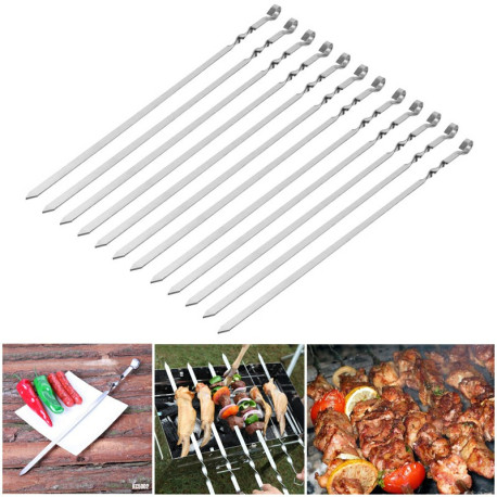 12 pcs Stainless Steel Flat Meat Skewers for BBQ