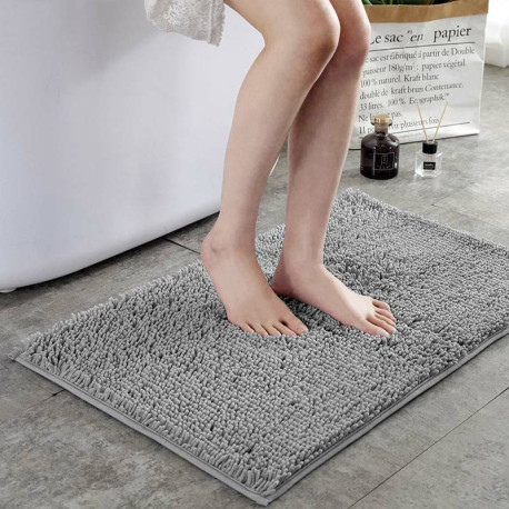 Non Slip Chenille Floor Mat Bath Mat Set Absorbent Mat Blanket - Grey