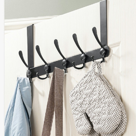 15 Hooks Over The Door Hanger Clothes Coat Jacket Rack Towel Holder - Black