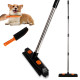 Rubber Broom Carpet Rake Fur Remover Broom with Squeegee for Pet Hair Removal - Black+Orange