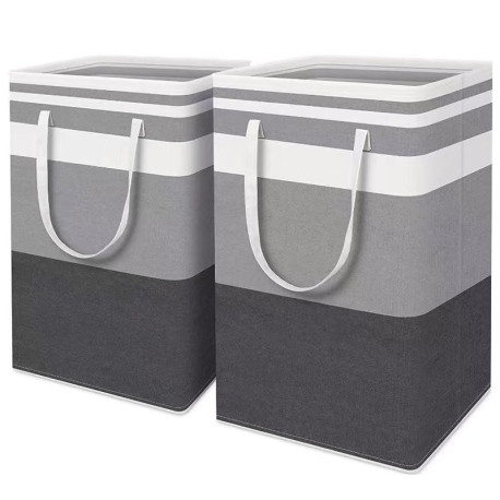 2 Pack Laundry Basket Folding Hamper Bag Storage Bin with Handle - Grey+Black