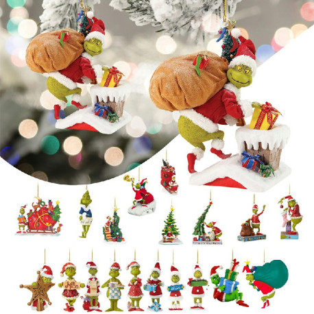 20 pcs Merry Christmas Grinch Ornament Xmas Tree Hanging Figure Decoration Pendants