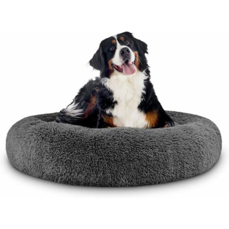 Cat Puppy Calming Plush Cushion Round Pet Bed without Zippers and Non-removable - Deep Grey Diameter 80cm