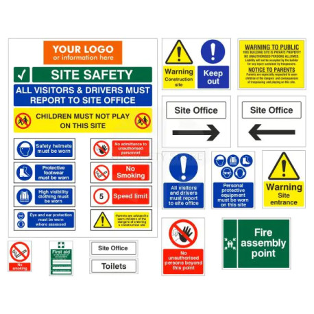 30-Pack Essential Construction Site Safety Signs - Branded