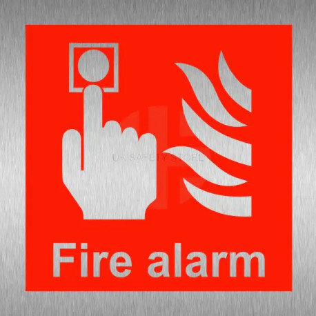 Brushed Aluminium Fire Alarm Sign - Square