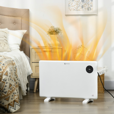 1200W Electric Convector Heater, Freestanding or Wall Mounted, Space Heater with Adjustable Thermostat, Timer, White